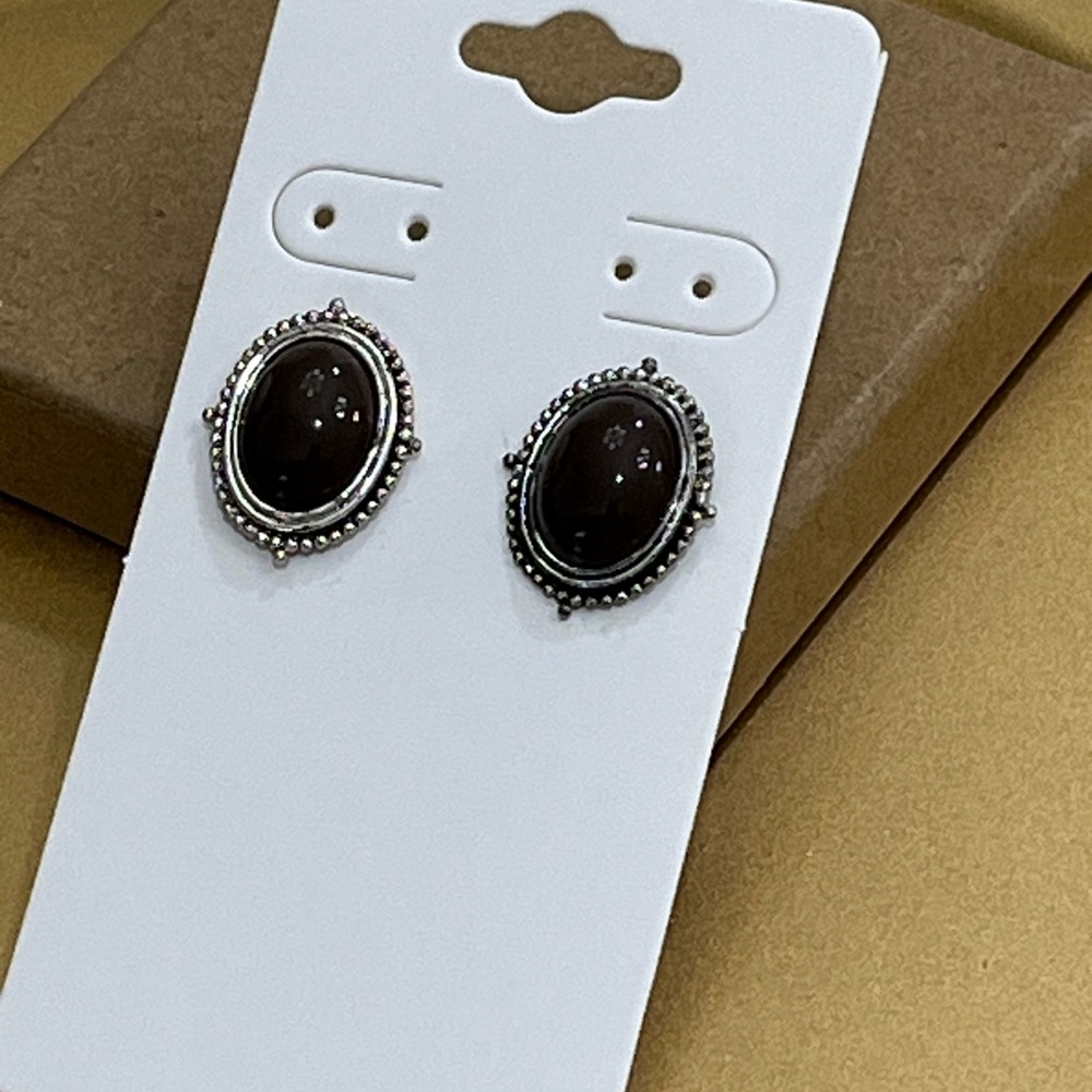 Chic Brown and Silver Oval Stud Earrings